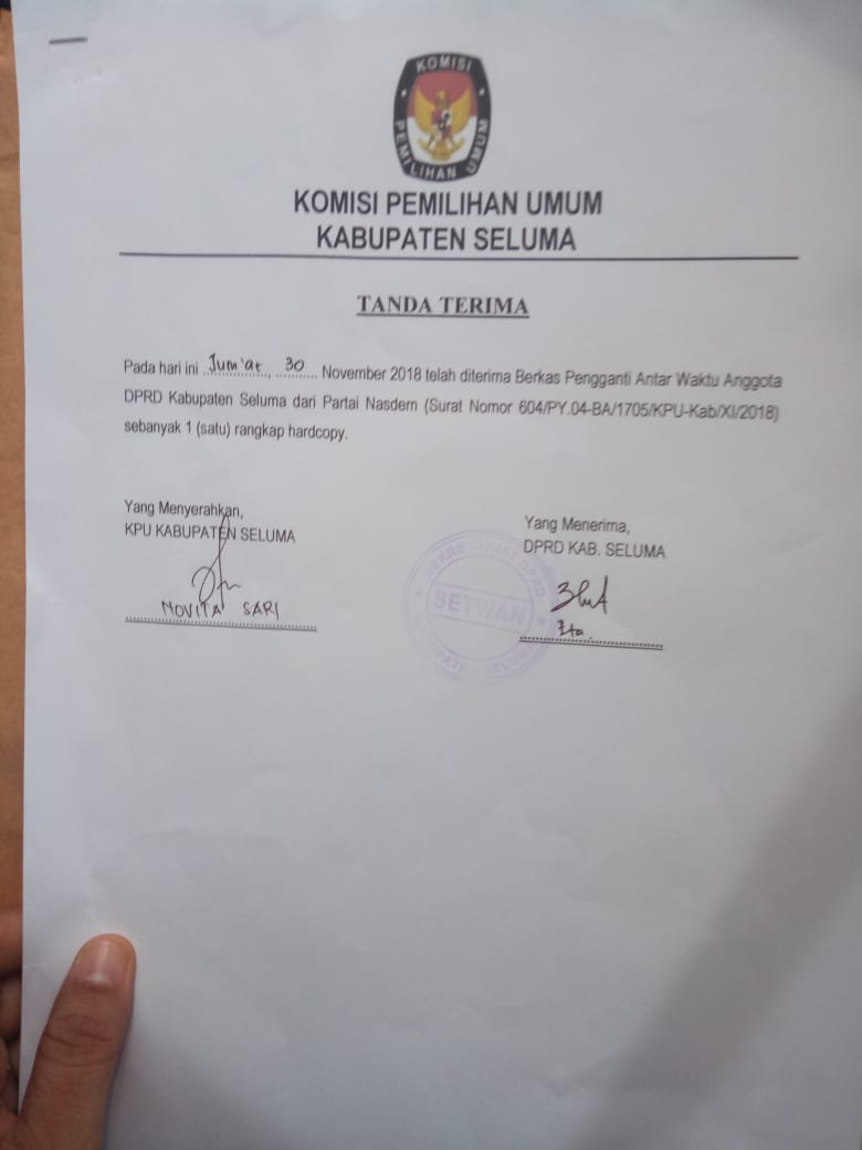 Surat DPRD Seluma terkait Permohonan agar diproses PAW Husni Thamrin