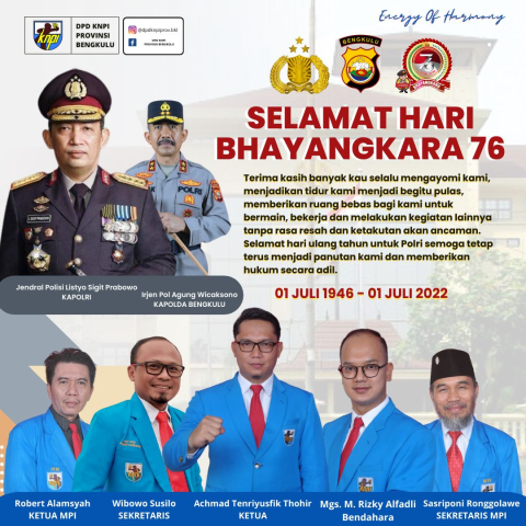 Ketua DPD KNPI Provinsi Bengkulu menyampaikan ucapan selamat Hari Bhayangkara ke-76
