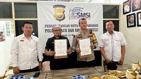 Tangkal Hoaks dan Sukseskan Pemilu Damai, Polres Kaur MoU dengan SMSI Bengkulu