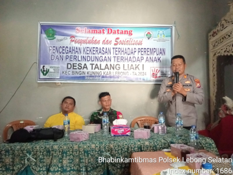 Kapolsek Lebong Selatan Jadi Narasumber Kegiatan Sosialisasi Perlindungan Perempuan dan Anak di Desa Talang Liak I