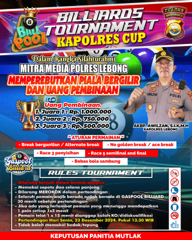 Perkuat Kemitraan dengan Media, Kapolres Lebong Adakan Billiards Tournament Piala Bergilir