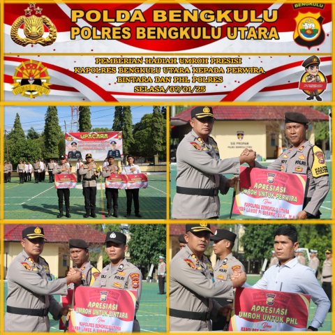 Akhiri Masa Tugas, Kapolres Bengkulu Utara Berikan  Umroh Presisi Kepada 3 Personil Perwira, Bintara, dan PHL
