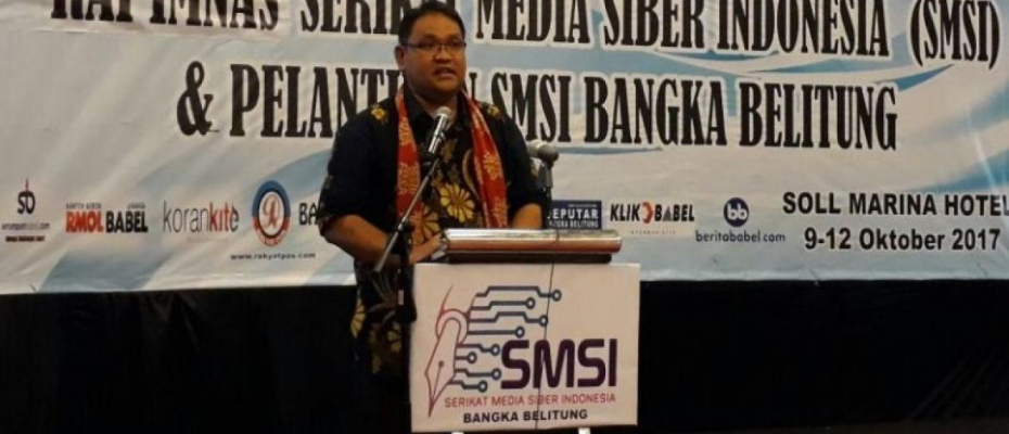 Teguh Santosa, ketum SMSI Pusat usai melantik pengurus SMSI Provinsi Bangka Belitung, Selasa (10/10/2017)