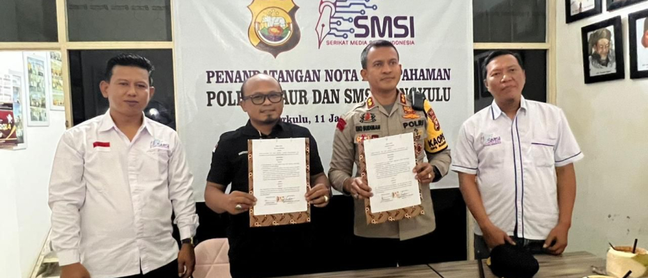 Tangkal Hoaks dan Sukseskan Pemilu Damai, Polres Kaur MoU dengan SMSI Bengkulu